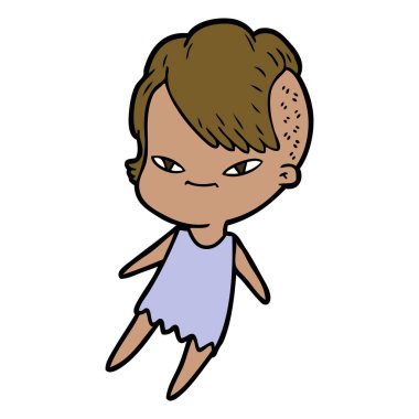 sevimli çizgi kız hippi saç kesimi ile