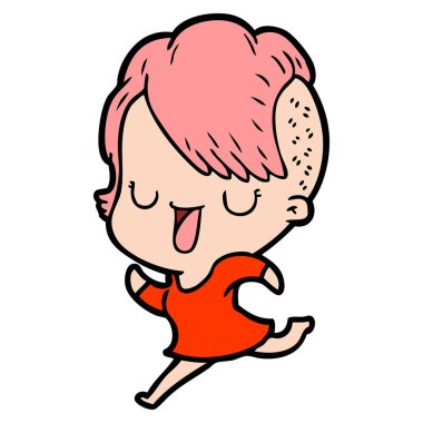 sevimli çizgi kız hippi saç kesimi ile