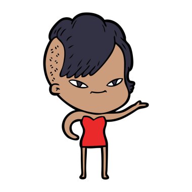 sevimli çizgi kız hippi saç kesimi ile