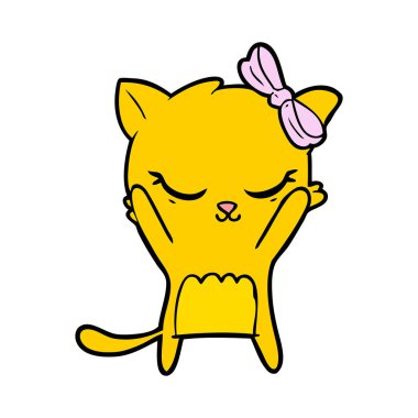 Sevimli çizgi kedi yay ile