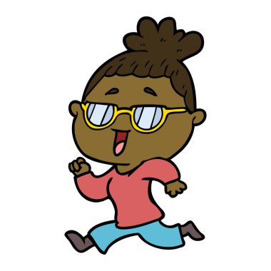 karikatür mutlu kadın gözlük takıyor