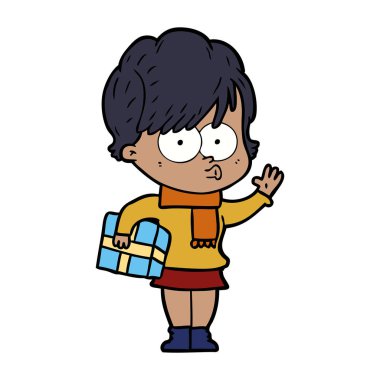 Çizgi filmdeki kadının vektör çizimi