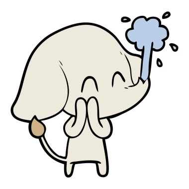 sevimli çizgi fil spouting su