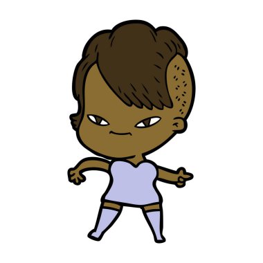 sevimli çizgi kız hippi saç kesimi ile