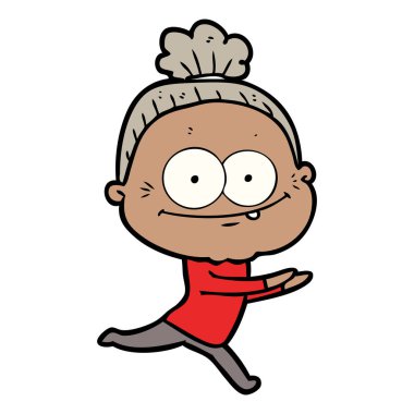 karikatür mutlu yaşlı kadın