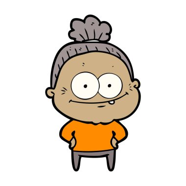 karikatür mutlu yaşlı kadın