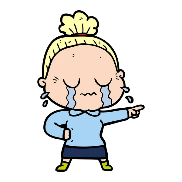 Cartoon Crying Old Lady — Stock Vector