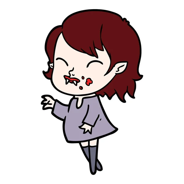 Desenho Animado Vampiro Menina Com Sangue Bochecha — Vetor de Stock