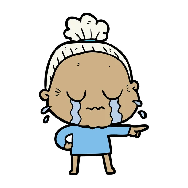 Cartoon Crying Old Lady — Stock Vector