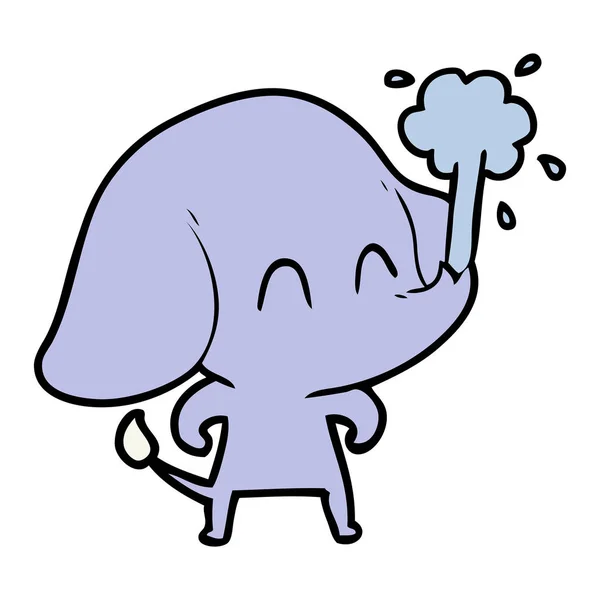 Schattige Cartoon Olifant Spuiten Water — Stockvector