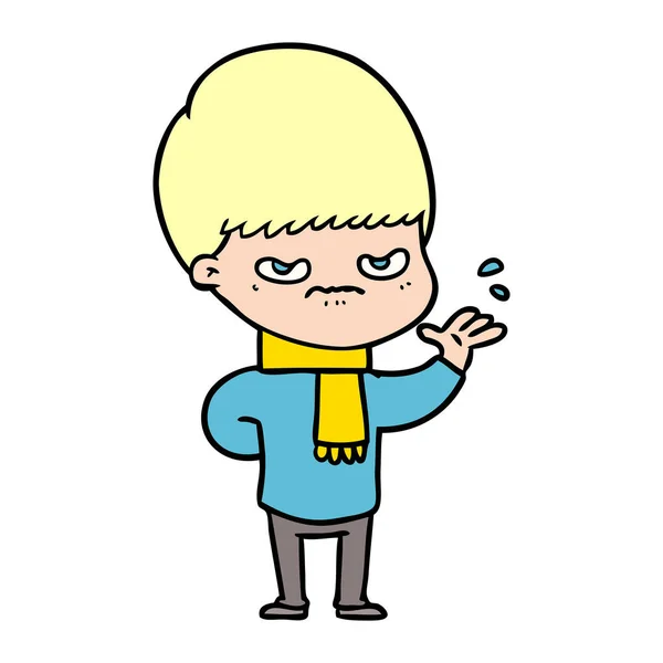 Εικονογράφηση Διάνυσμα Ενοχλημένος Γελοιογραφία Αγόρι — Διανυσματικό Αρχείο