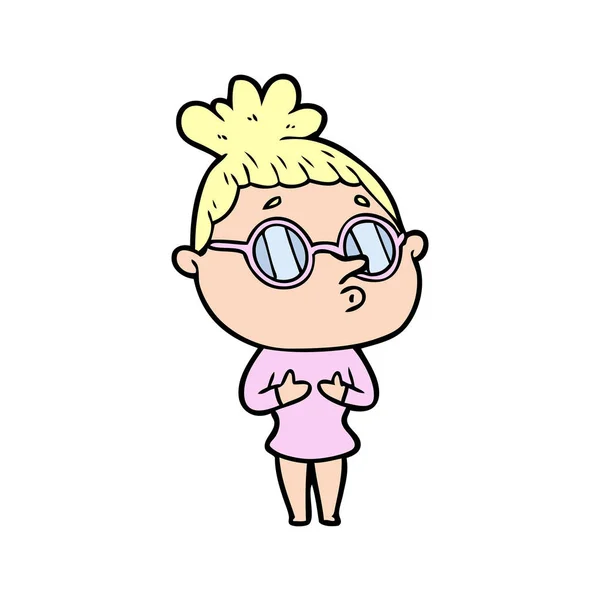 Cartoon Vrouw Draagt Bril — Stockvector