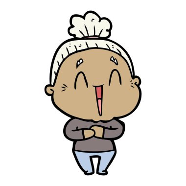 karikatür mutlu yaşlı kadın