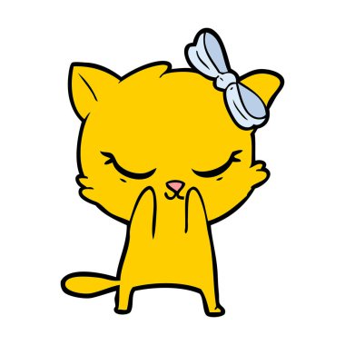 Sevimli çizgi kedi yay ile