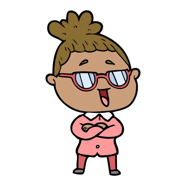 Dibujos Animados Mujer Feliz Con Gafas — Archivo Imágenes Vectoriales