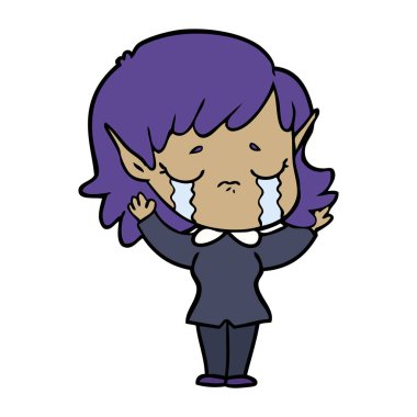 vektör çizim karikatür elf kız ağlıyor