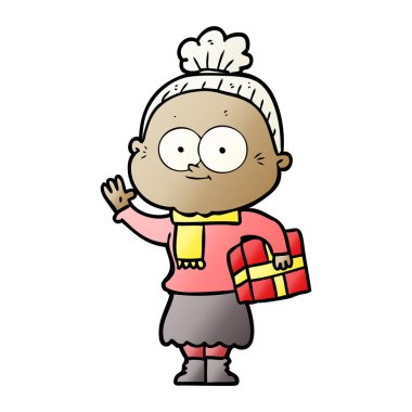 karikatür mutlu yaşlı kadın