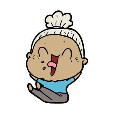 karikatür mutlu yaşlı kadın