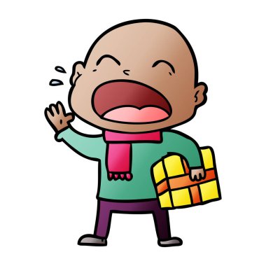 kel adam hediye ile bağırarak çizgi film