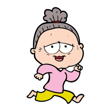 karikatür mutlu yaşlı kadın