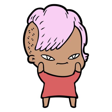 sevimli çizgi kız hippi saç kesimi ile