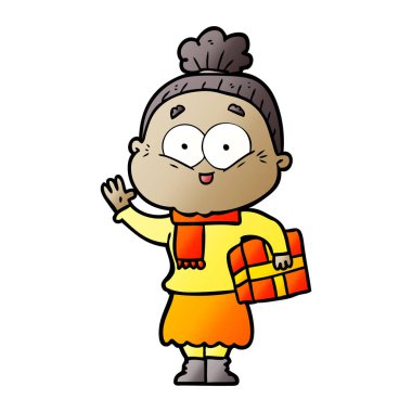 karikatür mutlu yaşlı kadın