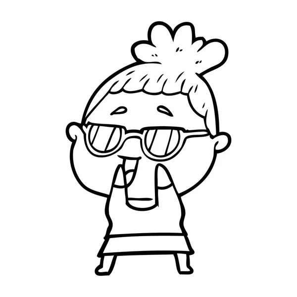 Desenho Animado Mulher Feliz Vestindo Óculos — Vetor de Stock