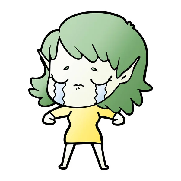 Vector Illustration Cartoon Crying Elf Girl — Stock Vector