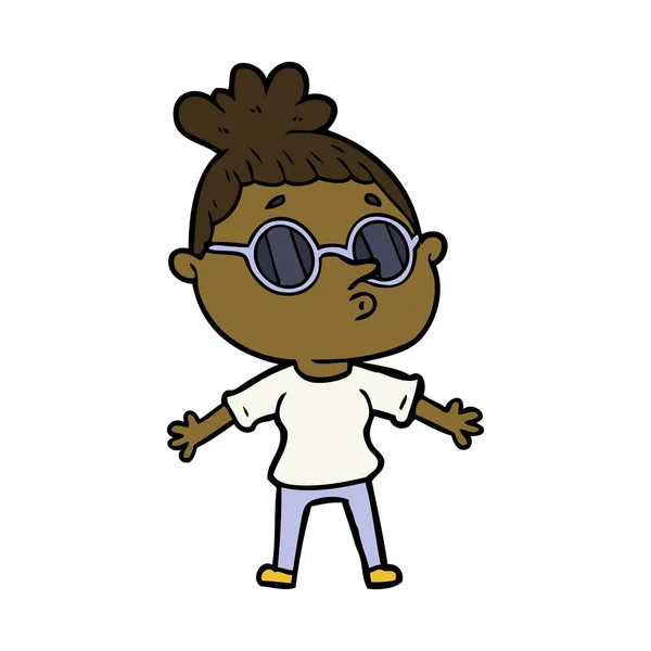 Cartoon Frau Mit Sonnenbrille — Stockvektor