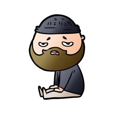 Sakallı endişeli adam çizgi film