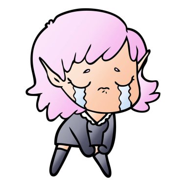 vektör çizim karikatür elf kız ağlıyor