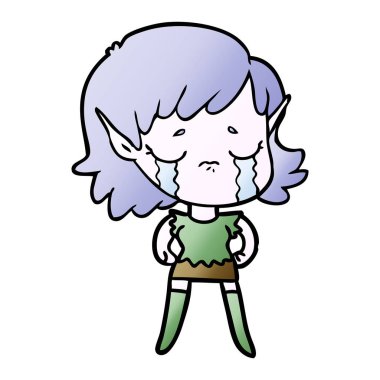 vektör çizim karikatür elf kız ağlıyor