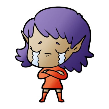 vektör çizim karikatür elf kız ağlıyor
