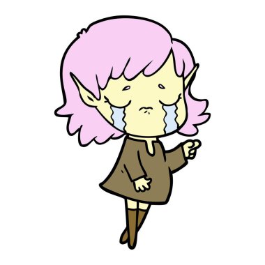 vektör çizim karikatür elf kız ağlıyor