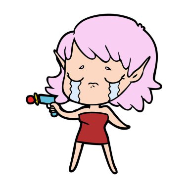 vektör çizim karikatür elf kız ağlıyor