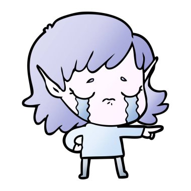 vektör çizim karikatür elf kız ağlıyor