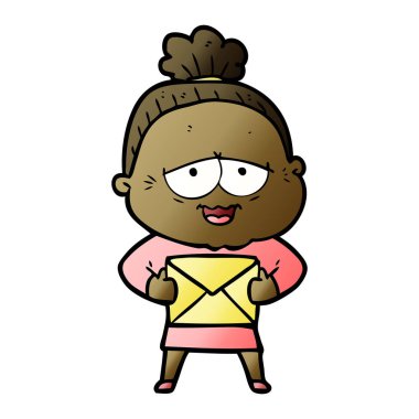 karikatür mutlu yaşlı kadın