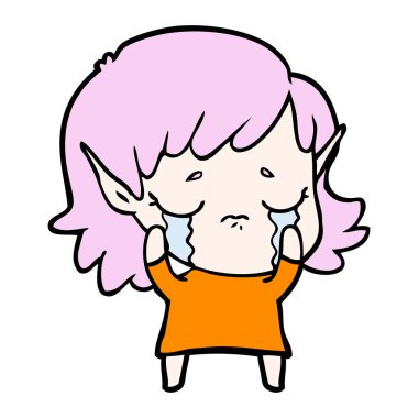 vektör çizim karikatür elf kız ağlıyor