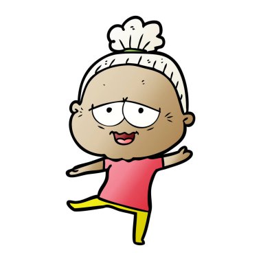 karikatür mutlu yaşlı kadın