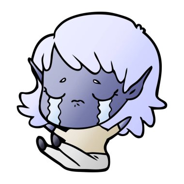 vektör çizim karikatür elf kız ağlıyor