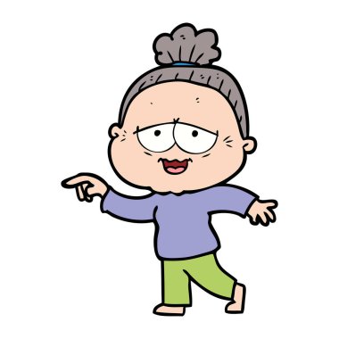 karikatür mutlu yaşlı kadın