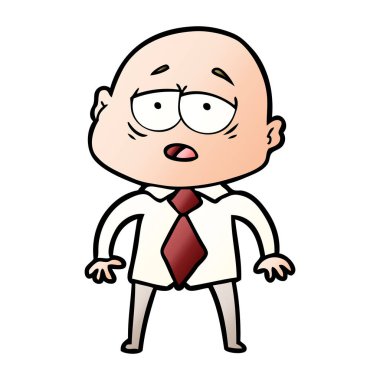 gömlek ve kravat yorgun kel adam çizgi film