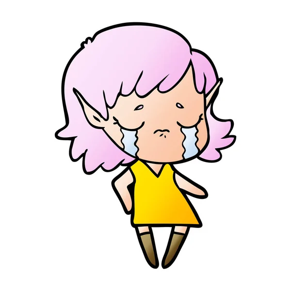 Crying Cartoon Elf Girl — Stock Vector