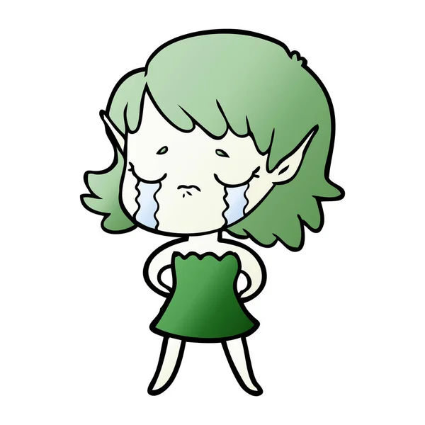 Crying Cartoon Elf Girl — Stock Vector
