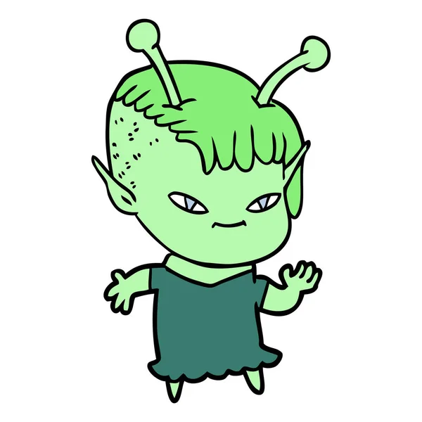 Cute Cartoon Alien Girl — Stock Vector