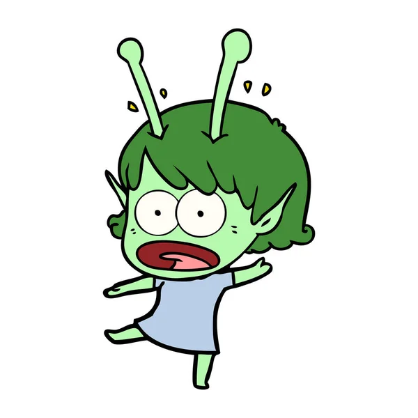 Cartoon Shocked Alien Girl — Stock Vector