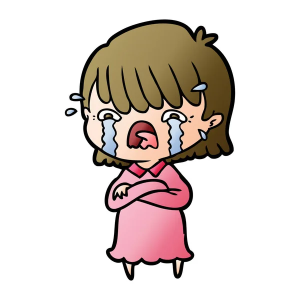 Vector Illustration Cartoon Girl Crying — Stock Vector