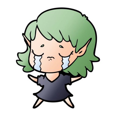 vektör çizim karikatür elf kız ağlıyor