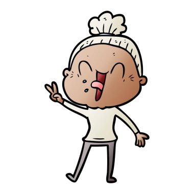 karikatür mutlu yaşlı kadın