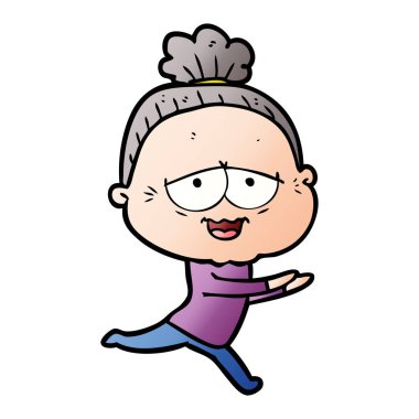 karikatür mutlu yaşlı kadın